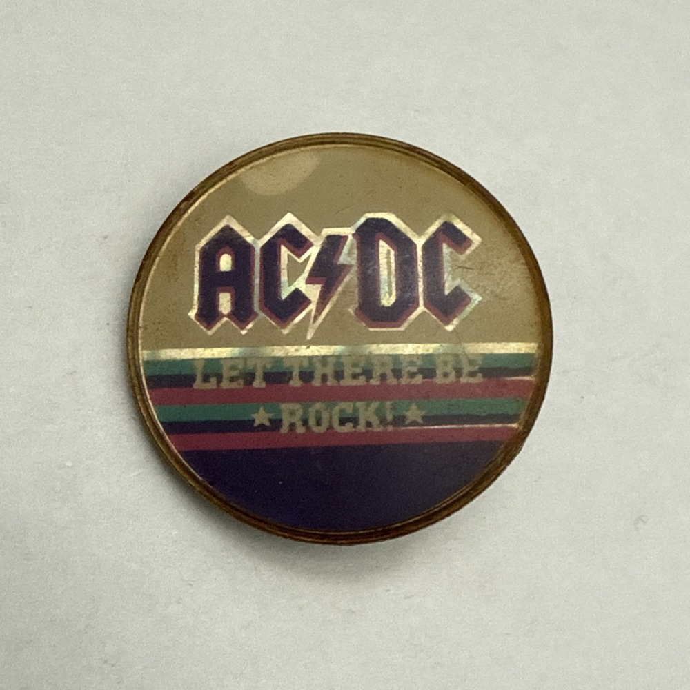 AC/DC Vintage Enamel Pin Let There Be Rock Button Brooch 80's